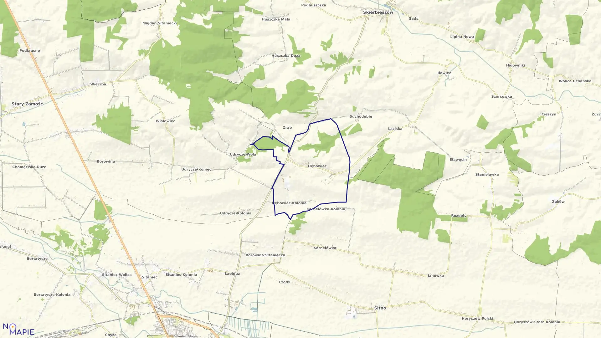 Mapa obrębu Dębowiec w gminie Skierbieszów