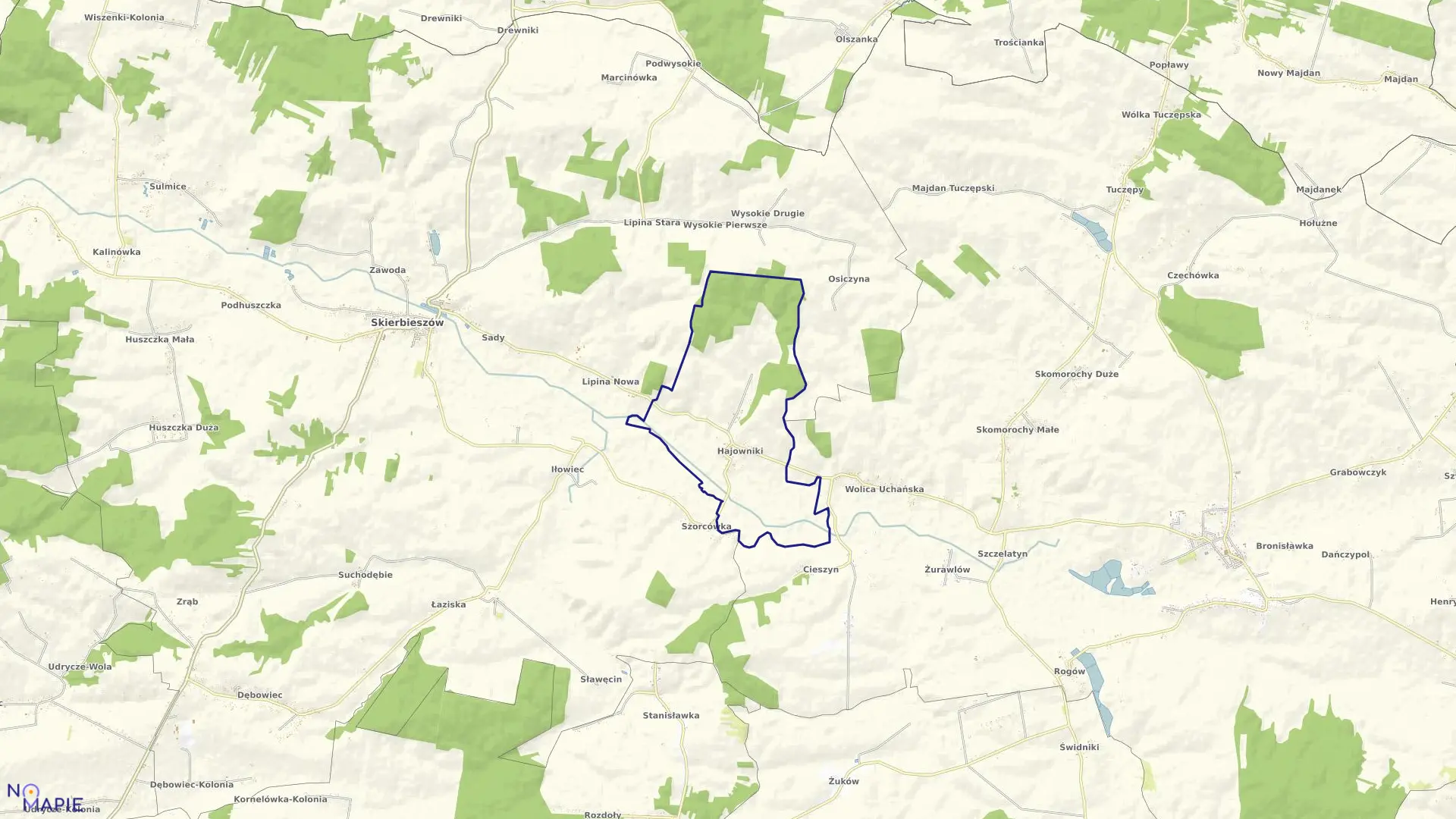 Mapa obrębu Hajowniki w gminie Skierbieszów