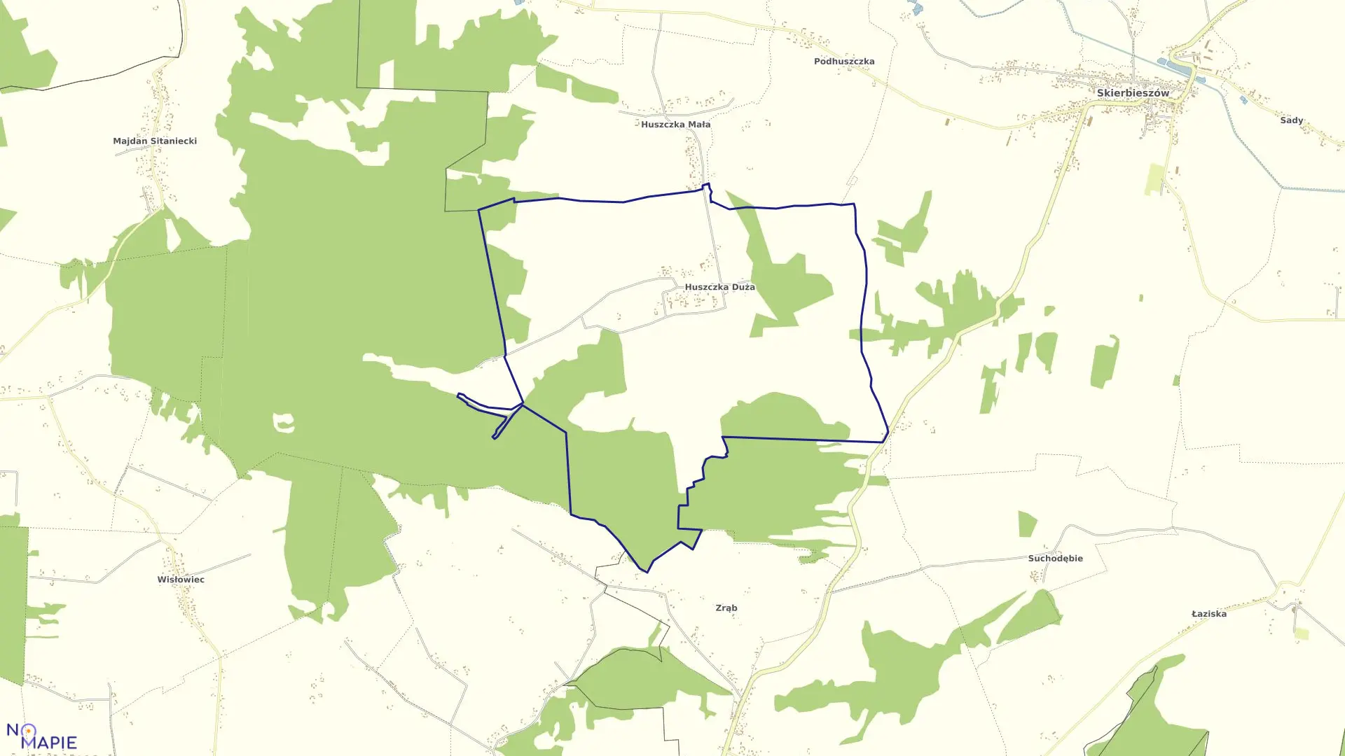 Mapa obrębu Huszczka Duża w gminie Skierbieszów
