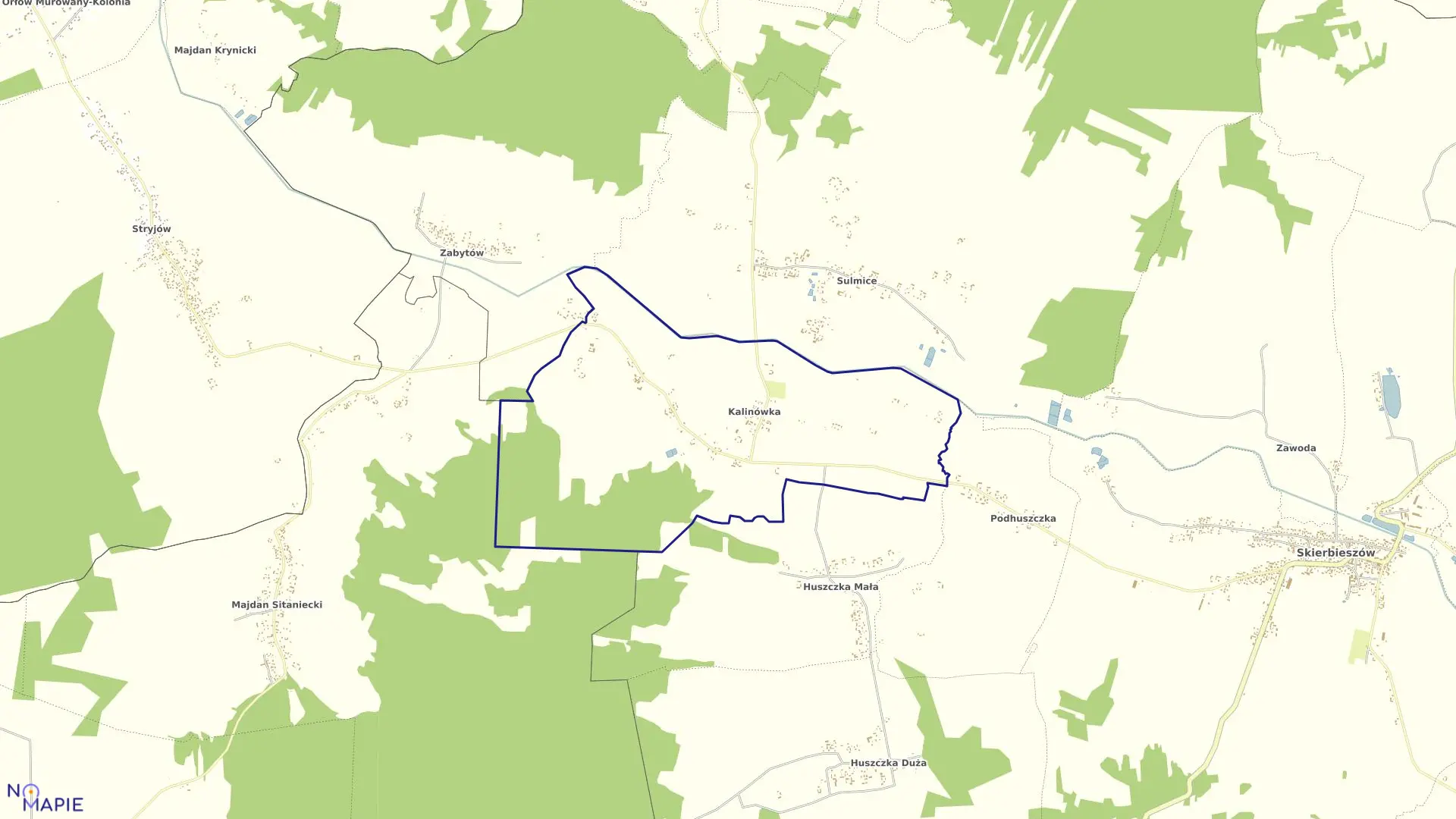 Mapa obrębu Kalinówka w gminie Skierbieszów