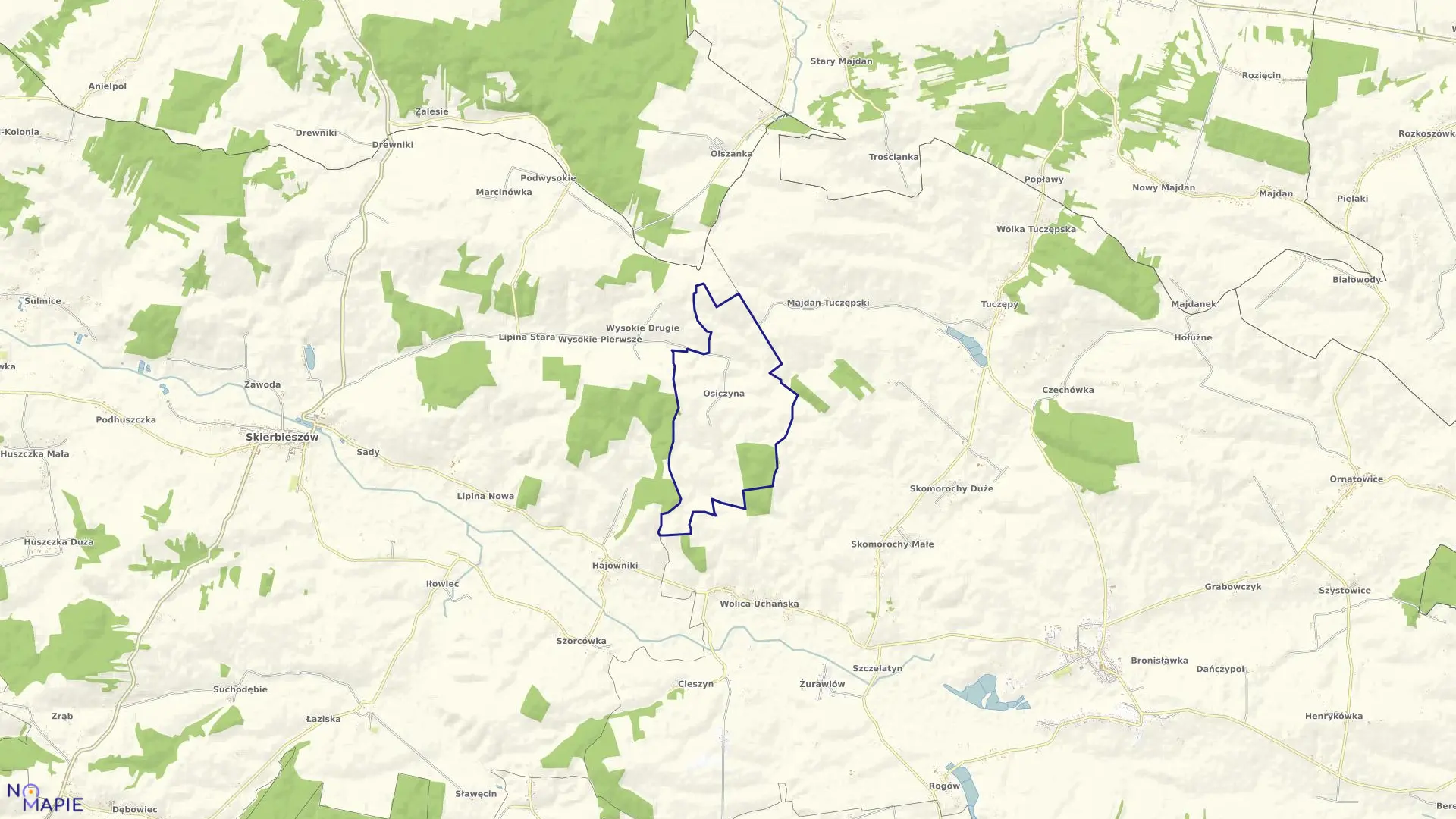 Mapa obrębu Osiczyna w gminie Skierbieszów