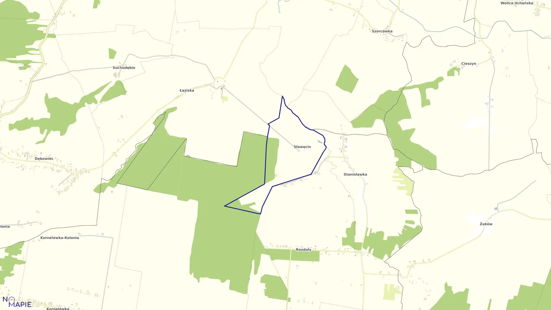 Mapa obrębu Sławęcin w gminie Skierbieszów