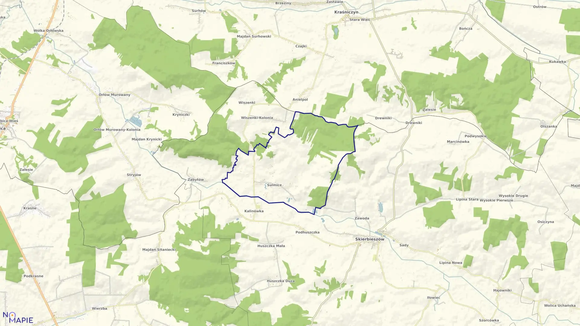 Mapa obrębu Sulmice w gminie Skierbieszów